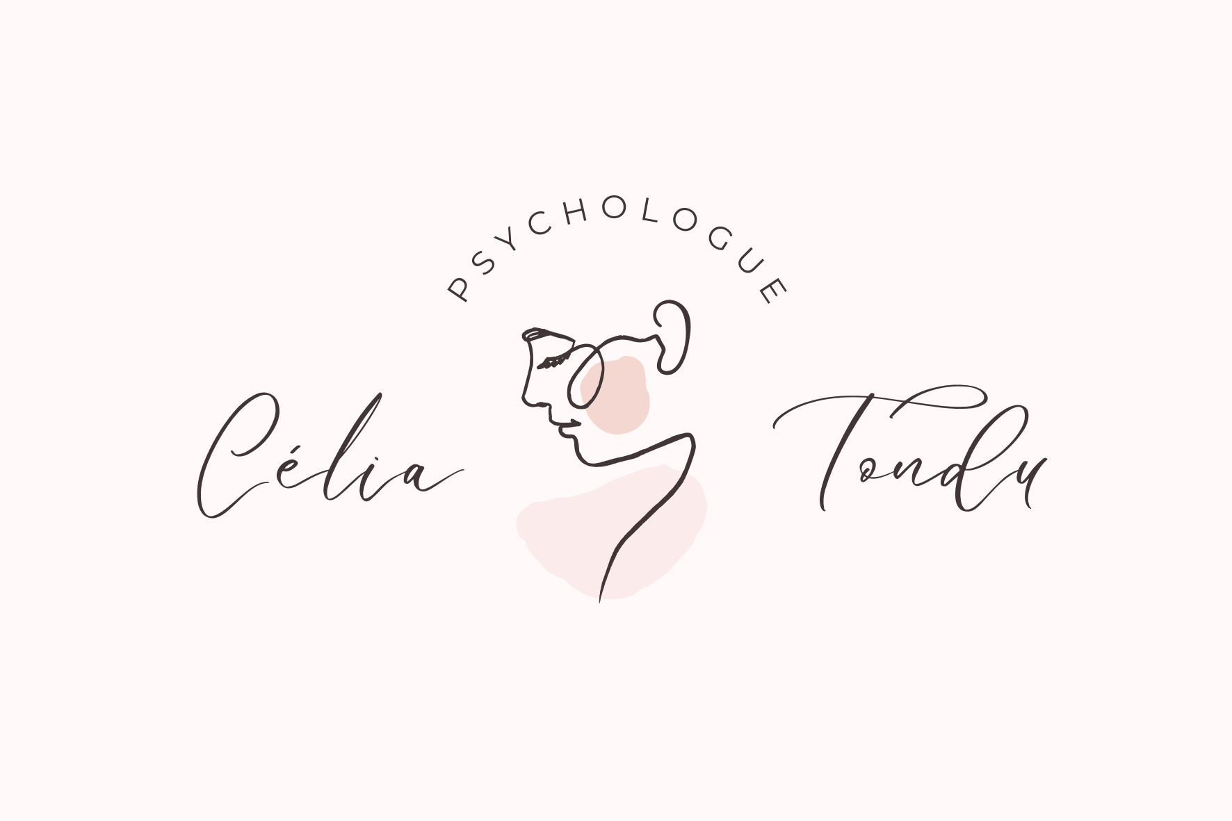 Logo du site qui représente un visage de femme style minimaliste avec des couleurs beige et rose. Le texte indique Célia Tondu Psychologue.